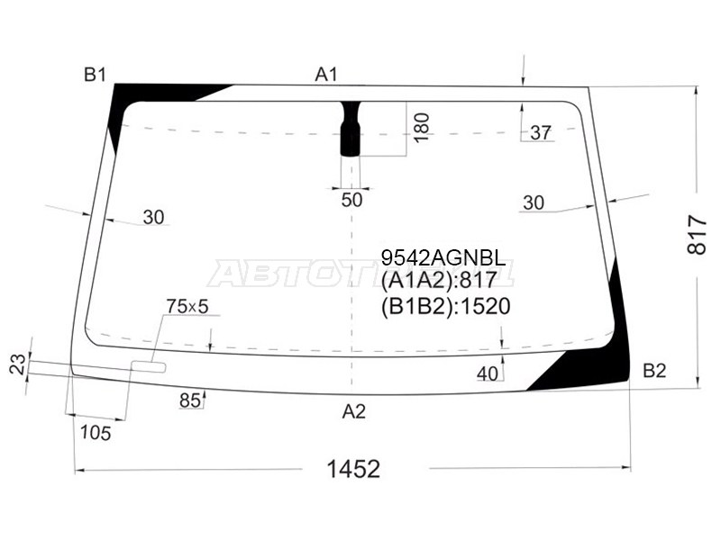 Стекло лобовое Great Wall Hover 05-10  / Hover H3 10-16  / Hover H5 11-16  / Isuzu Axiom 01-04 (FUYAO: 9542AGNBL)