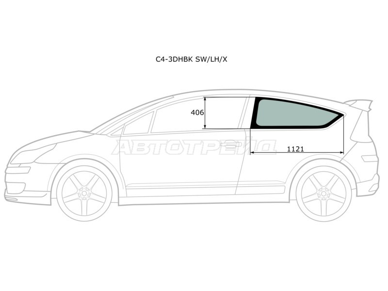 Стекло кузова боковое (не опускное) (Слева / Цвет зеленый) Citroen C4 04-11 (XYG: C4-3DHBK SW/LH/X)
