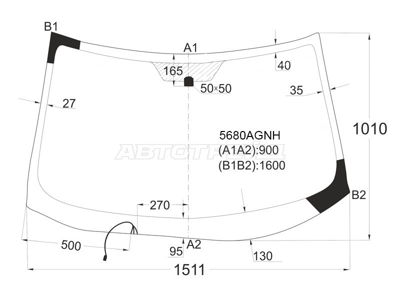 Стекло лобовое (Обогрев щеток) Mitsubishi Outlander 05-12  / Citroen C-Crosser 07-12  / Peugeot 4007 07-14 (AGC: 5680AGNH)