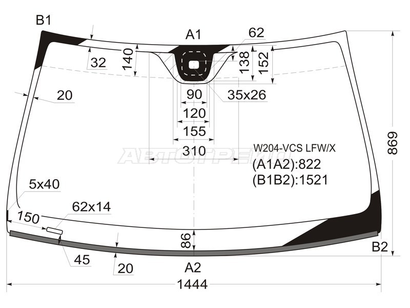 Стекло лобовое (Датчик дождя / Молдинг / 4D SED /5D WGN) Mercedes-Benz C-Class 07-15 (XYG: W204-VCS LFW/X)