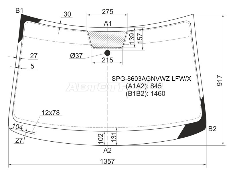Стекло лобовое Volkswagen Polo 09-20 (SAT: SPG-8603AGNVWZ LFW/X)
