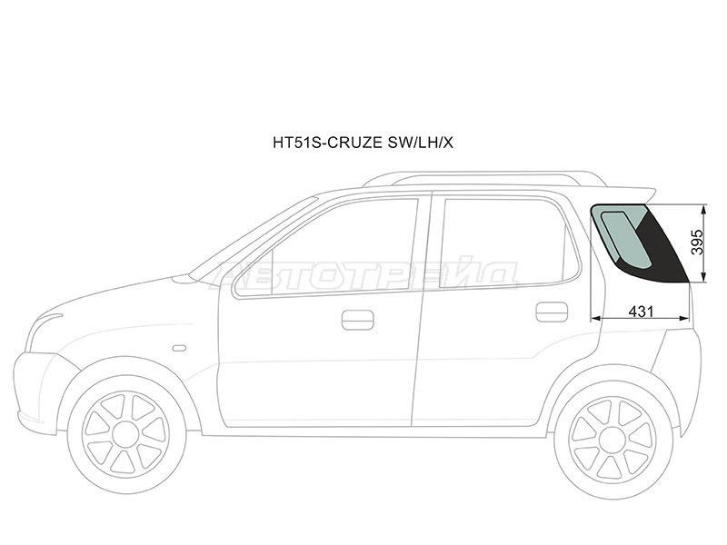 Стекло кузова боковое (не опускное) (Слева / Цвет зеленый) Chevrolet Cruze 01-08  / Subaru Justy 03-07  / Suzuki Ignis 04-07 (XYG: HT51S-CRUZE SW/LH/X)