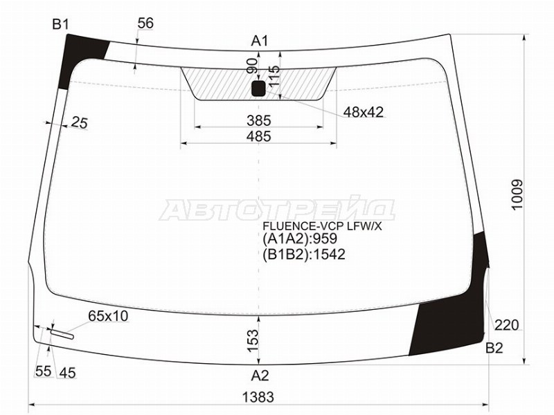 Стекло лобовое Renault Fluence 09-17  / Megane 08-16 (XYG: FLUENCE-VCP LFW/X)