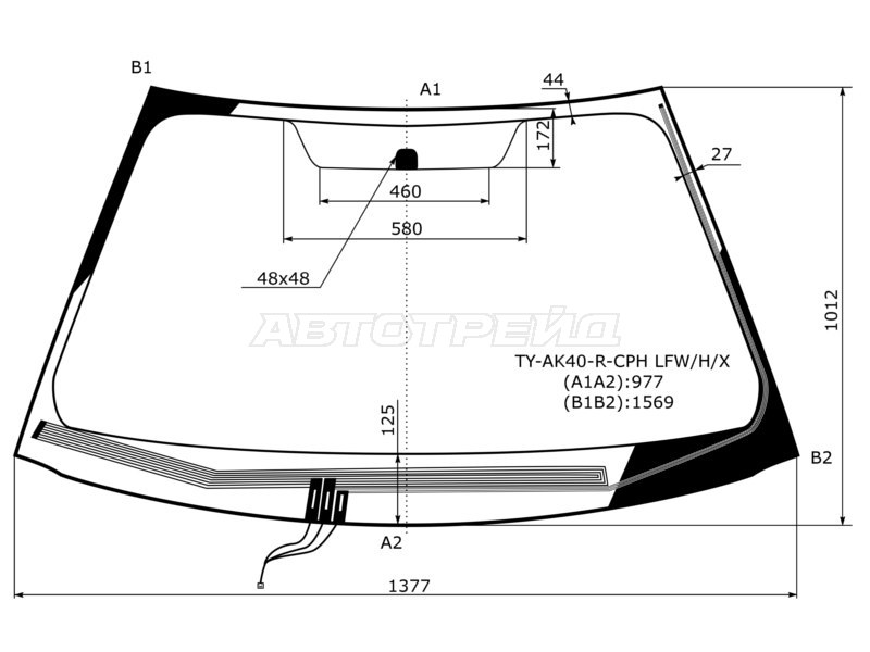Стекло лобовое (Обогрев щеток) Toyota Prius Alpha 11-21  / Daihatsu Mebius 13- (XYG: TY-AK40-R-CPH LFW/H/X)