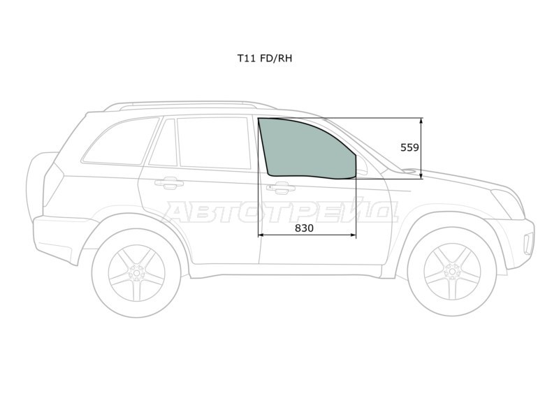 Стекло боковое опускное (Спереди / Справа / Цвет зеленый) Chery Tiggo T11 05-16  / Vortex Tingo 10-14 (XYG: T11 FD/RH)