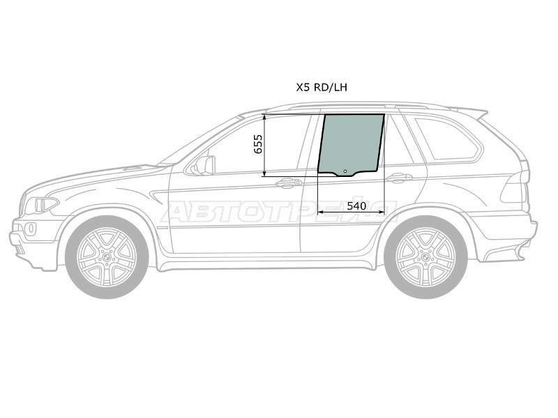 Стекло боковое опускное (Сзади / Слева / Цвет зеленый) BMW X5 99-06 (XYG: X5 RD/LH)