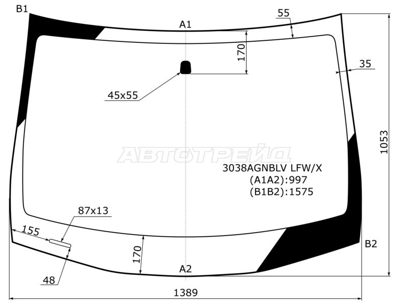 Стекло лобовое Chevrolet Cobalt 13-  / Ravon R4 16- (XYG: 3038AGNBLV LFW/X)