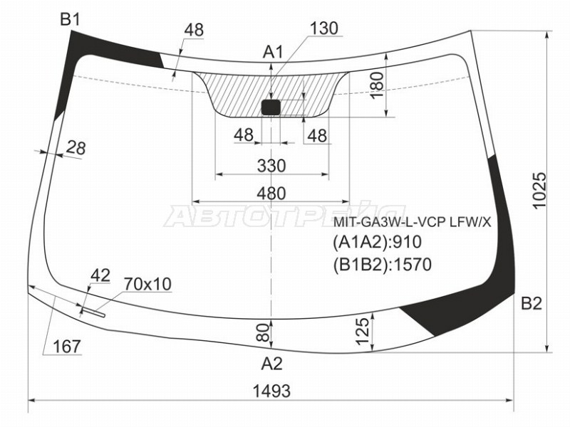 Стекло лобовое Mitsubishi ASX 10-  / Citroen C4 Aircross 12-16  / Peugeot 4008 12-15 (XYG: MIT-GA3W-L-VCP LFW/X)