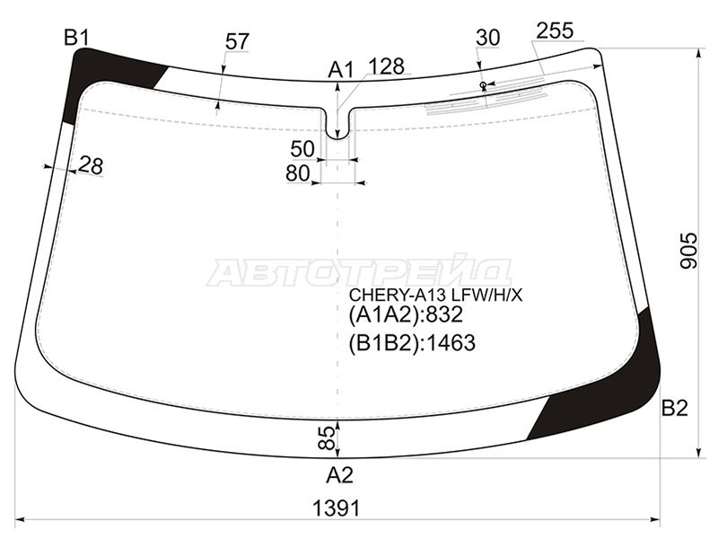 Стекло лобовое (Антенна) Chery Bonus A13 11-16  / Very A13 11-16 (XYG: CHERY-A13 LFW/H/X)