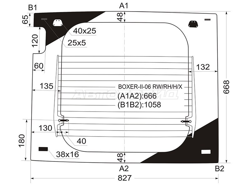 Стекло заднее (Цвет зеленый / Обогрев) Peugeot Boxer 06-  / Citroen Jumper 06-  / Fiat Ducato 06- (XYG: BOXER-II-06 RW/RH/H/X)
