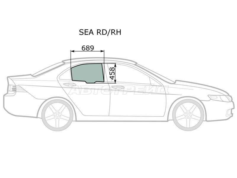 Стекло боковое опускное (Сзади / Справа / Цвет зеленый) Honda Accord 02-08  / Acura TSX 03-08 (XYG: SEA RD/RH)