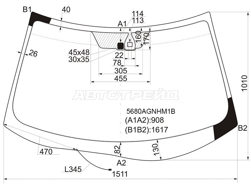 Стекло лобовое (Обогрев щеток / Датчик дождя) Mitsubishi Outlander 05-12  / Citroen C-Crosser 07-12  / Peugeot 4007 07-14 (FUYAO: 5680AGNHM1B)