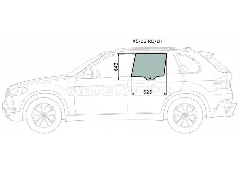 Стекло боковое опускное (Сзади / Слева / Цвет зеленый) BMW X5 06-13 (XYG: X5-06 RD/LH)