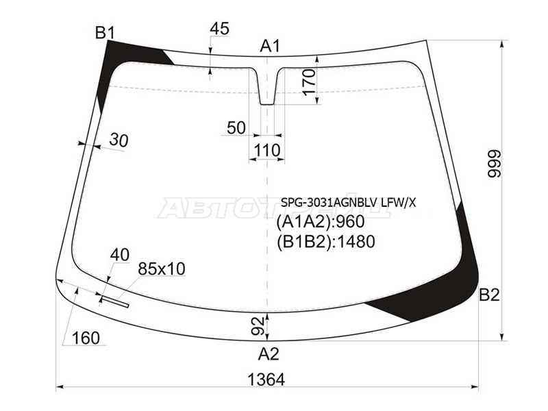 Стекло лобовое Chevrolet Aveo 11-15 (SAT: SPG-3031AGNBLV LFW/X)