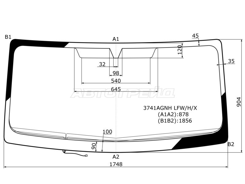 Стекло лобовое (Обогрев щеток) Iveco Daily 99-14  / Opel Movano 98-10  / Renault Master 97-10 (XYG: 3741AGNH LFW/H/X)