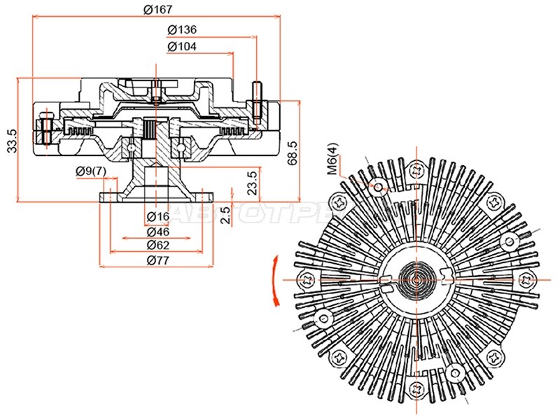 Вискомуфта TOYOTA HILUX,LAND CRUISER PRADO 5VZ-FE 95- (SAT: ST-16210-62030)