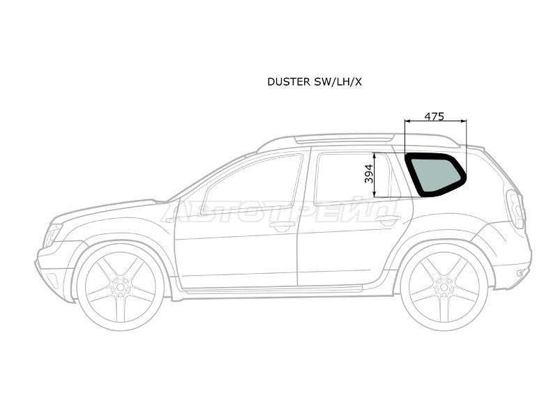 Стекло кузова боковое (не опускное) (Слева / Цвет зеленый) Nissan Terrano 14-22  / Renault Duster 10-21  / Dacia Duster 10-17 (XYG: DUSTER SW/LH/X)
