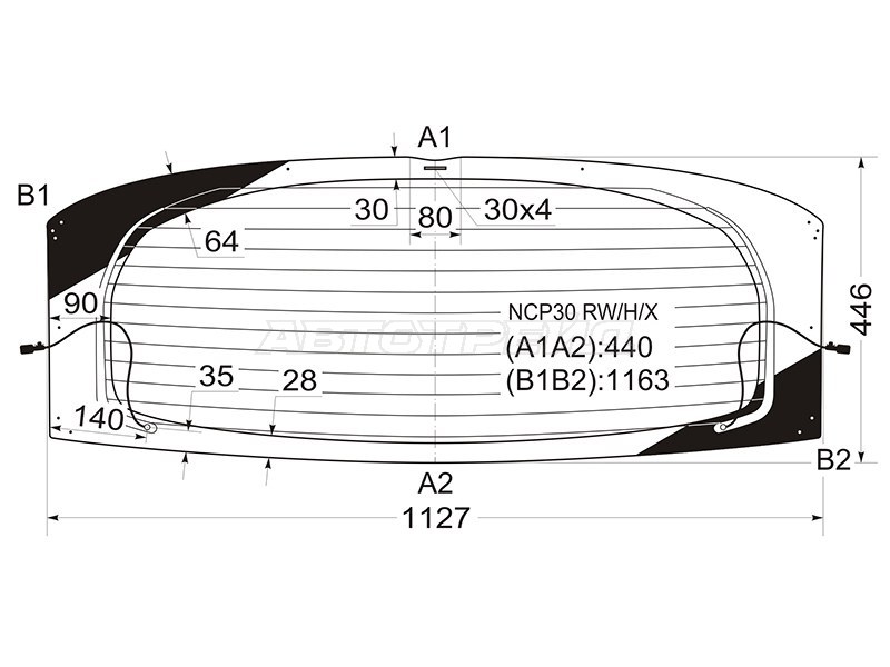 Стекло заднее (Цвет зеленый / Обогрев) Toyota WiLL Cypha 02-05 (XYG: NCP30 RW/H/X)