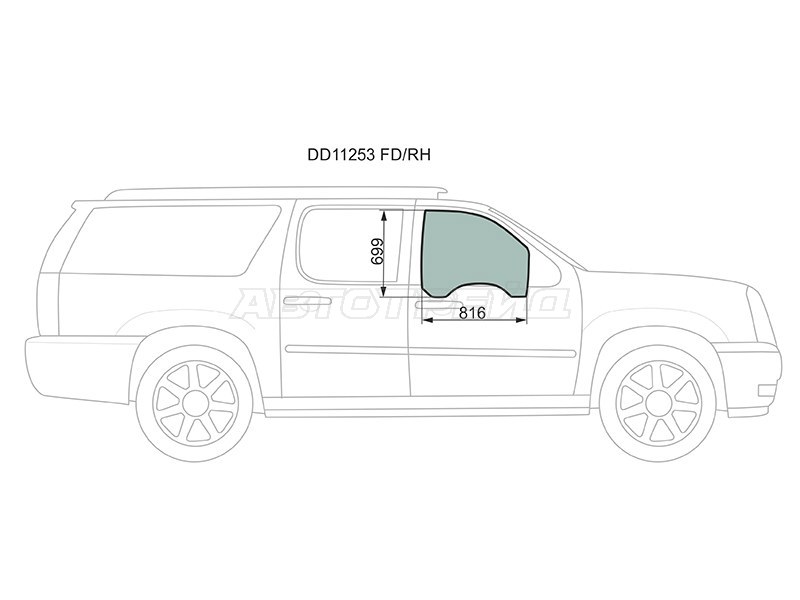 Стекло боковое опускное (Спереди / Справа / Цвет зеленый) Chevrolet Tahoe 06-14  / Cadillac Escalade 06-15  / Chevrolet Suburban 06-13 (XYG: DD11253 FD/RH)