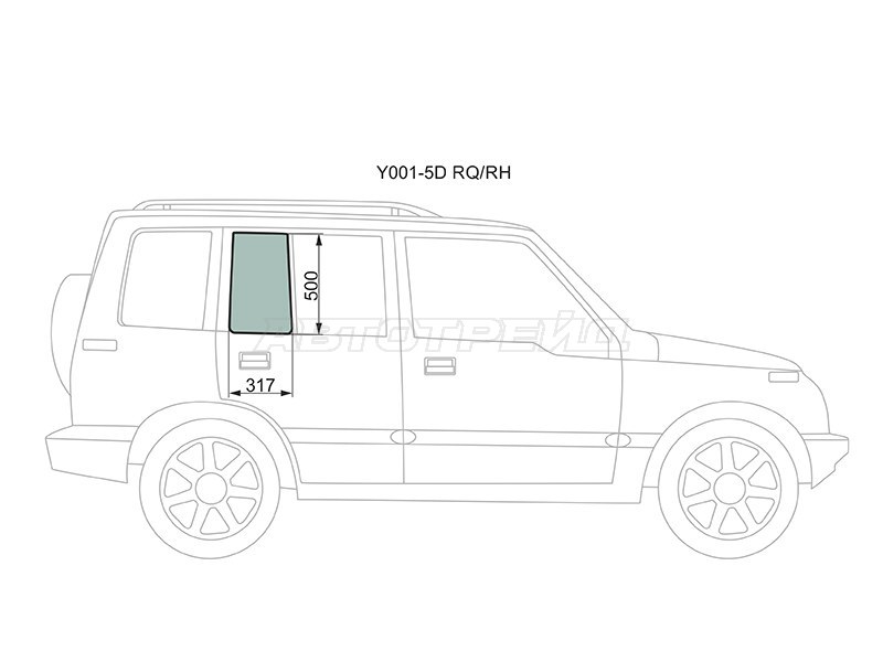 Стекло форточки (Цвет зеленый) Suzuki Escudo 88-97  / Chevrolet Tracker 88-97  / Mazda Proceed Levante 96-97  / Suzuki Vitara 88-04 (XYG: Y001-5D RQ/RH)