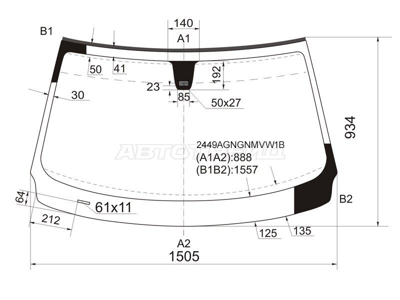 Стекло лобовое (Датчик дождя / Молдинг) BMW X3 03-10 (FUYAO: 2449AGNGNMVW1B)