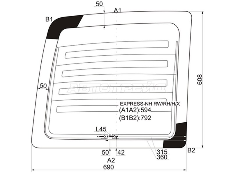 Стекло заднее (Цвет зеленый / Обогрев) Chevrolet Express 96-  / GMC Savanna 96- (XYG: EXPRESS-NH RW/RH/H/X)