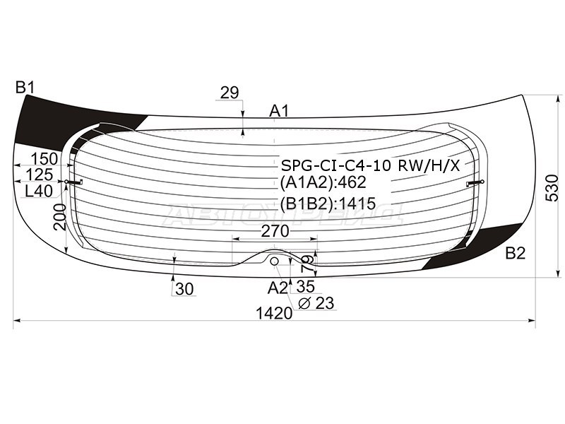 Стекло заднее (Цвет зеленый / Обогрев) Citroen C4 10- (SAT: SPG-CI-C4-10 RW/H/X)