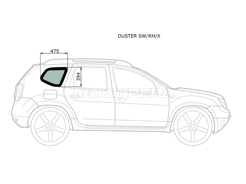 Стекло кузова боковое (не опускное) (Справа / Цвет зеленый) Nissan Terrano 14-22  / Renault Duster 10-21  / Dacia Duster 10-17 (XYG: DUSTER SW/RH/X)