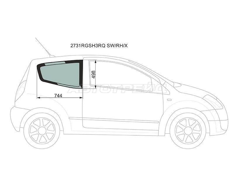 Стекло кузова боковое (не опускное) (Справа / Цвет зеленый) Citroen C2 03-07 (XYG: 2731RGSH3RQ SW/RH/X)