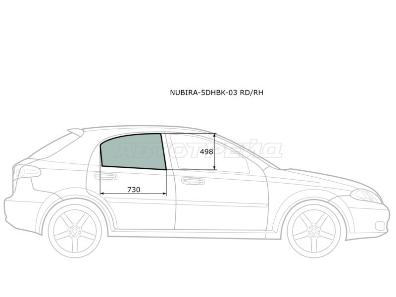 Стекло боковое опускное (Сзади / Справа / Цвет зеленый) Chevrolet Lacetti 04-13  / Daewoo Lacetti 04-09  / Chevrolet Nubira 04-13  / Optra 04-13  / Daewoo Nubira 02-05 (XYG: NUBIRA-5DHBK-03 RD/RH)