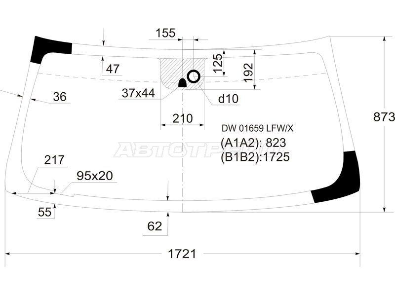 Стекло лобовое (Датчик дождя) Chevrolet Tahoe 06-14  / Cadillac Escalade 06-15  / Chevrolet Silverado 07-13  / Suburban 06-13 (XYG: DW01659 LFW/X)