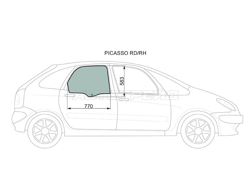 Стекло боковое опускное (Сзади / Справа / Цвет зеленый) Citroen Xsara Picasso 99-09 (XYG: PICASSO RD/RH)