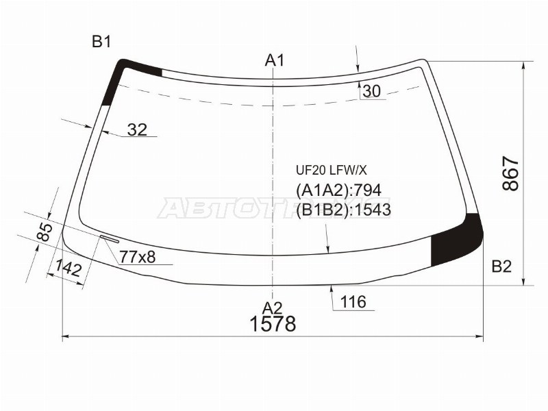 Стекло лобовое Lexus LS 94-00  / Toyota Celsior 94-00 (XYG: UF20 LFW/X)