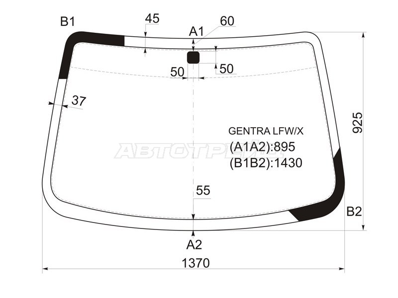 Стекло лобовое Chevrolet Aveo 02-11  / Nexia 20-  / Daewoo Gentra 05-11  / Ravon Nexia R3 16-  / ЗАЗ Вида 12-14 (XYG: GENTRA LFW/X)