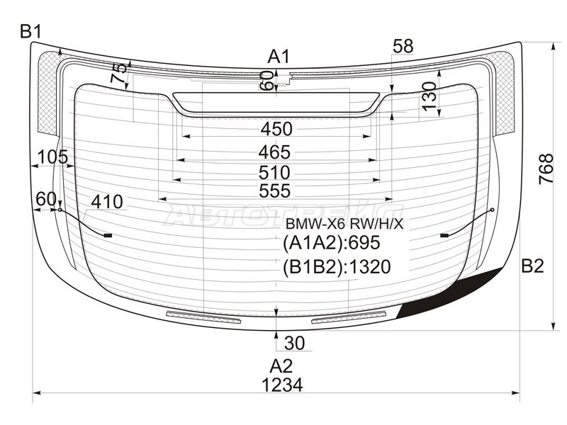 Стекло заднее (Цвет зеленый / Обогрев / Антенна) BMW X6 08-14 (XYG: BMW-X6 RW/H/X)