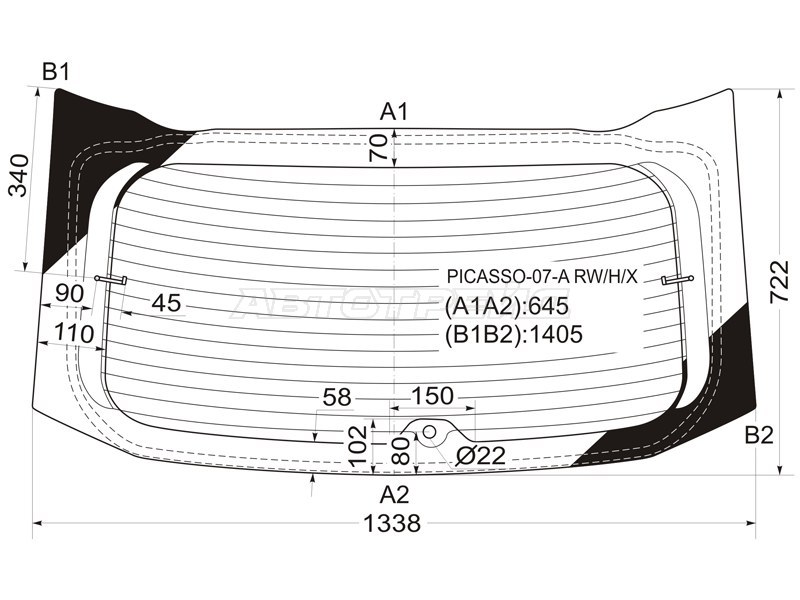Стекло заднее (Цвет зеленый / Обогрев) Citroen C4 Picasso 07-14 (XYG: PICASSO-07-A RW/H/X)