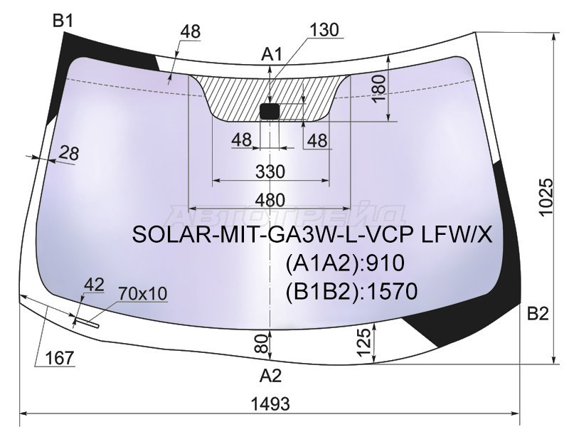 Стекло лобовое (Атермальное) Mitsubishi ASX 10-  / Citroen C4 Aircross 12-16  / Peugeot 4008 12-15 (XYG: SOLAR-MIT-GA3W-L-VCP LFW/X)