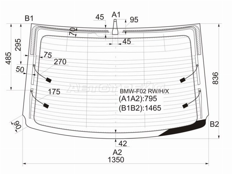 Стекло заднее (Цвет зеленый / Обогрев / Антенна) BMW 7-Series 08-15 (XYG: BMW-F02 RW/H/X)