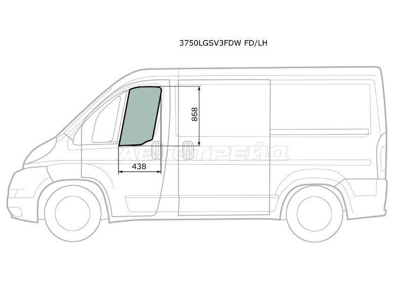Стекло боковое опускное (Спереди / Слева / Цвет зеленый) Peugeot Boxer 06-  / Citroen Jumper 06-  / Fiat Ducato 06- (XYG: 3750LGSV3FDW FD/LH)