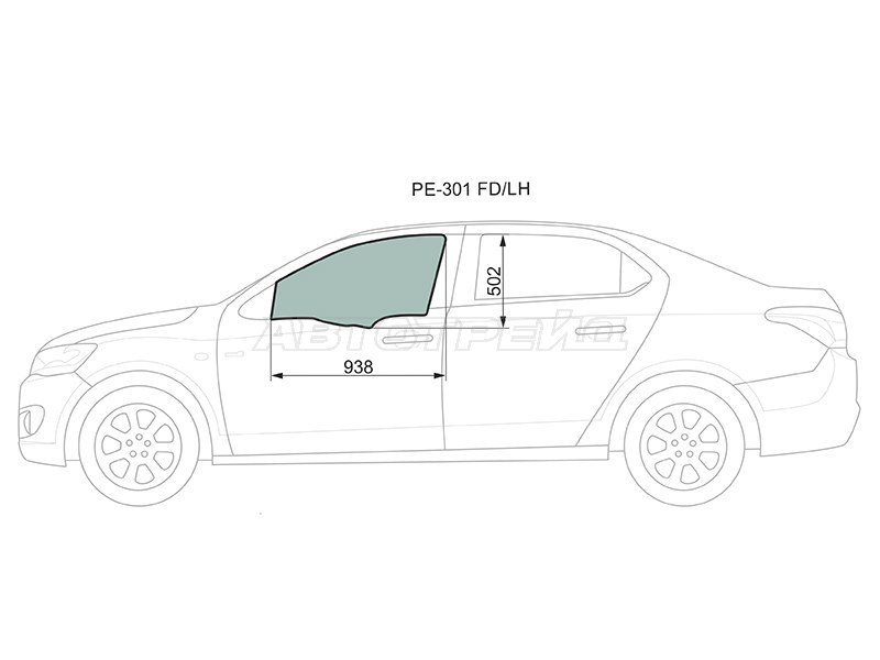 Стекло боковое опускное (Спереди / Слева / Цвет зеленый) Citroen C-Elysee 12-  / Peugeot 301 13- (XYG: PE-301 FD/LH)