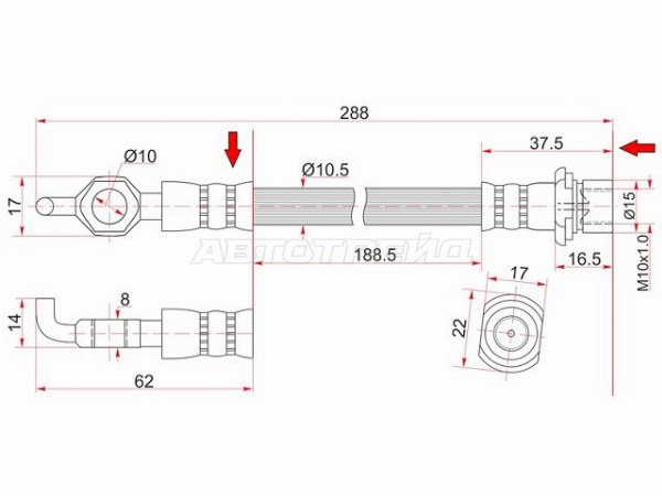 Шланг тормозной перед (Таиланд) TOYOTA LITE /TOWNACE NOAH 2WD 96-98 LH=RH (SAT: ST-90947-02904)