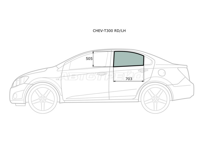 Стекло боковое опускное (Сзади / Слева / Цвет зеленый) Chevrolet Aveo 11-15 (XYG: CHEV-T300 RD/LH)