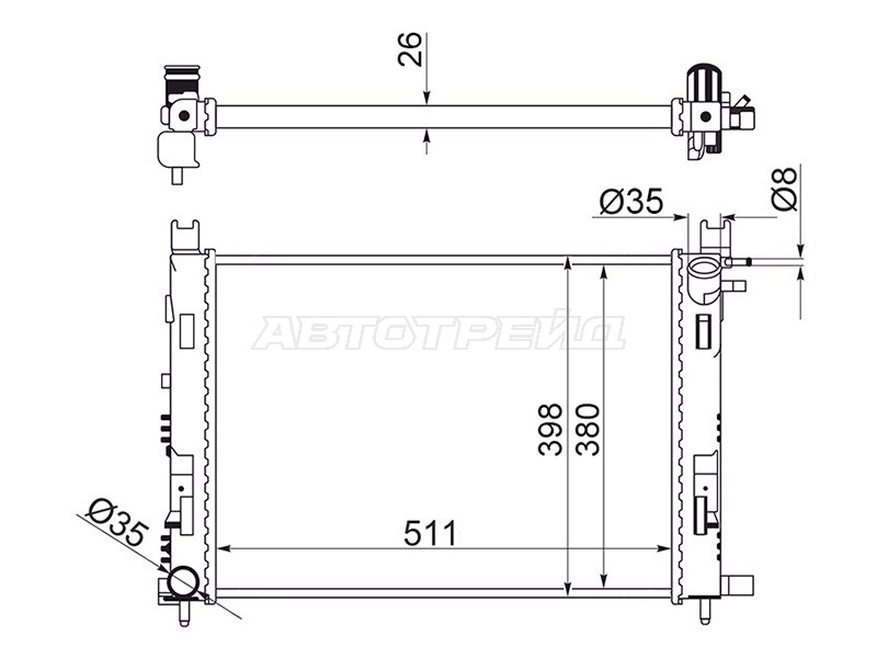 Радиатор Nissan Terrano 14-22  / Renault Arkana 18-  / Duster 10-21  / Kaptur 16-20  / Logan 14-22  / Dacia Dokker 12-  / Duster 10-17  / Logan 12-19  / Sandero 12-19  / LADA Vesta 15-23  / Vesta Cross 17-23  / Vesta Sport 18-22  / XRAY 15-  / Renault Clio 12-  / Dokke (SAT: RN0002-14)