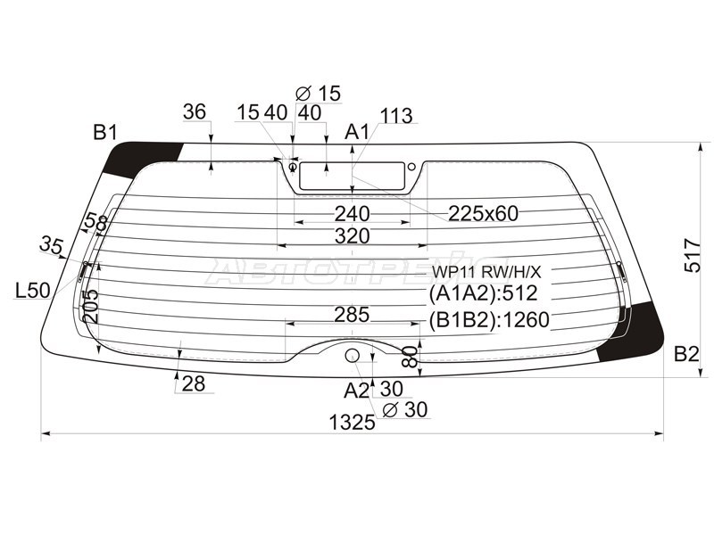 Стекло заднее (Цвет зеленый / Обогрев) Nissan Primera 95-02  / Avenir 98-05  / Primera Camino 95-97 (XYG: WP11 RW/H/X)