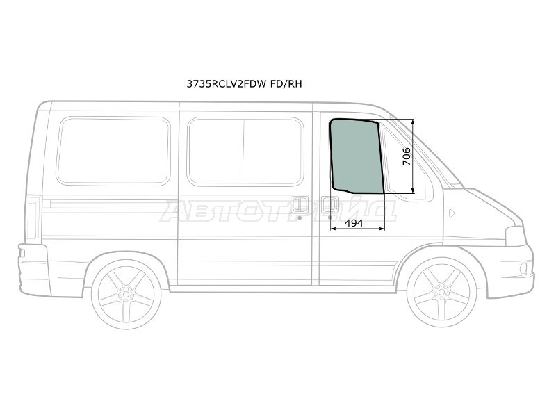Стекло боковое опускное (Спереди / Справа / Цвет зеленый) Peugeot Boxer 94-06  / Citroen Jumper 94-02  / Fiat Ducato 94-12 (XYG: 3735RCLV2FDW FD/RH)