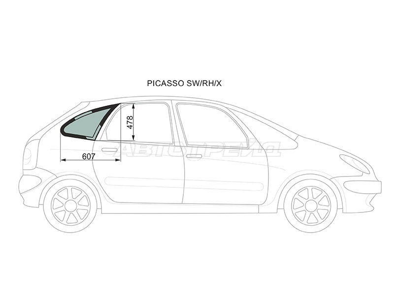 Стекло кузова боковое (не опускное) (Справа / Цвет зеленый) Citroen Xsara Picasso 99-09 (XYG: PICASSO SW/RH/X)