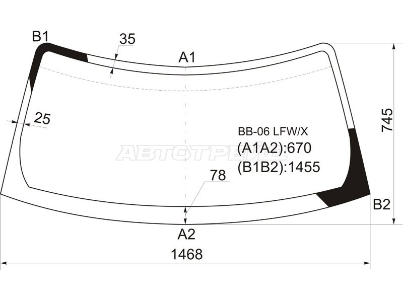 Стекло лобовое Daihatsu Coo 06-13  / Materia 06-13  / Subaru Dex 08-12  / Toyota bB 05-16 (XYG: BB-06 LFW/X)