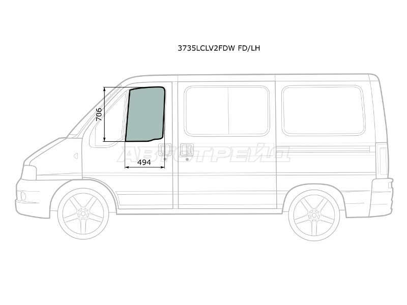 Стекло боковое опускное (Спереди / Справа / Цвет зеленый) Peugeot Boxer 94-06  / Citroen Jumper 94-02  / Fiat Ducato 94-12 (XYG: 3735LCLV2FDW FD/LH)