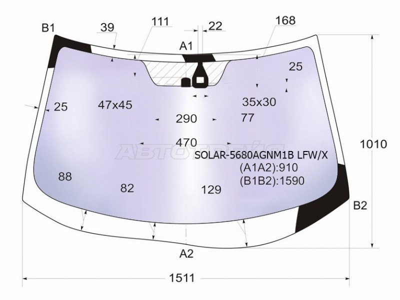 Стекло лобовое (Атермальное / Датчик дождя) Mitsubishi Outlander 05-12  / Citroen C-Crosser 07-12  / Peugeot 4007 07-14 (XYG: SOLAR-5680AGNM1B LFW/X)