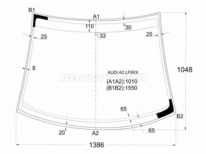 Стекло лобовое (Молдинг) Audi A2 99-05 (XYG: AUDIA2 LFW/X)